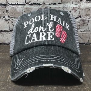 "Pool Hair Don’t Care" Embroidered/Distressed Cap